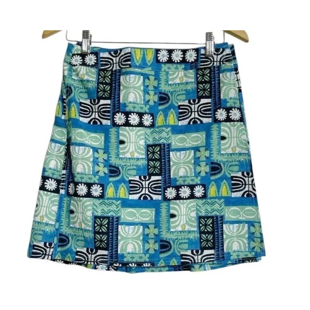 RipSkirt Hawaii Wrap Skirt XL Blue Green Geometric Tribal Print Quick Dry Mini